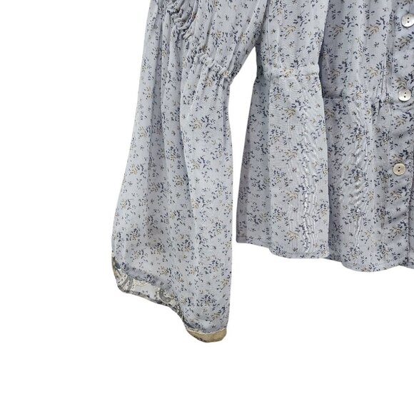 Hopeless Romantic Women's Floral Button Front Peplum Cottagecore Blouse- M - Picture 3 of 8